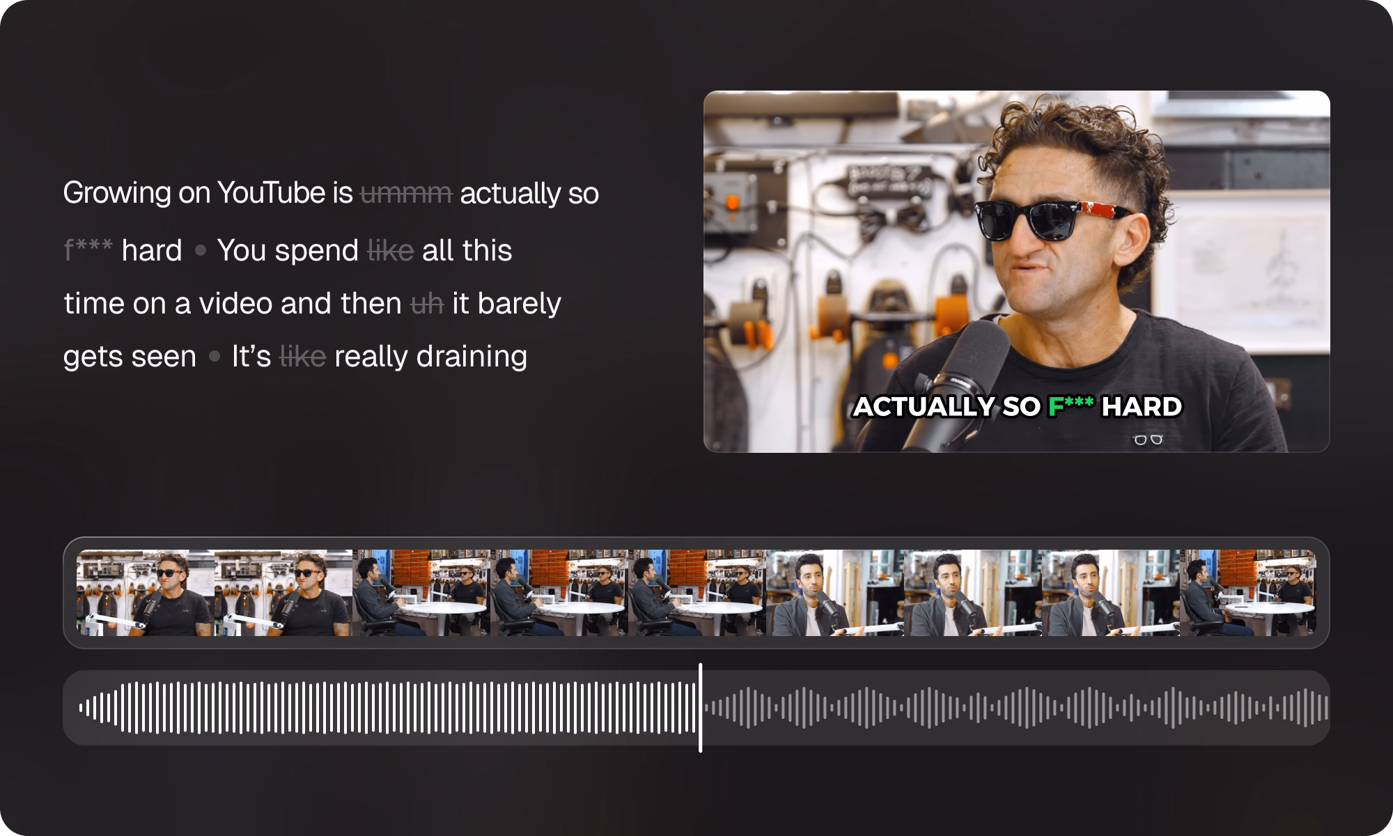Opus Clip AI audio enhance and AI voice over on a creator video