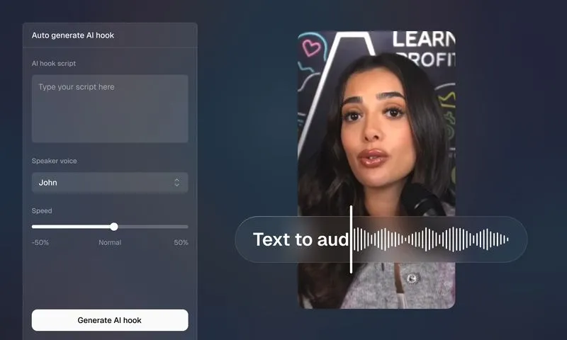 Opus Clip auto generate AI hook with text to audio voice over